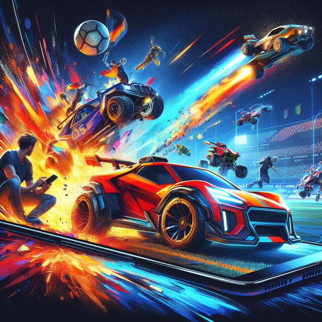 A mobile device displaying Rocket League Sideswipe gameplay, showcasing the fast-paced action and excitement of car soccer on the go.